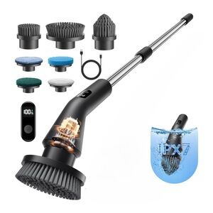 Brand New Cordless Electric Cleaning Spin Scrubber with 7 Brush Heads/Black